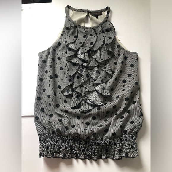 The Limited Size Small Sleeveless Gray Black Dot Ruffled Shirt - Picture 1 of 7